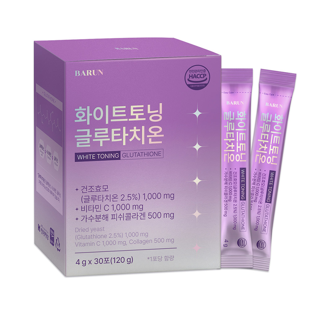 【BARUN】화이트토닝 글루타치온 30포/120g